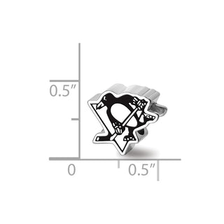 Sterling Silver Rhodium-plated NHL LogoArt Pittsburgh Penguins Logo Enameled Bead