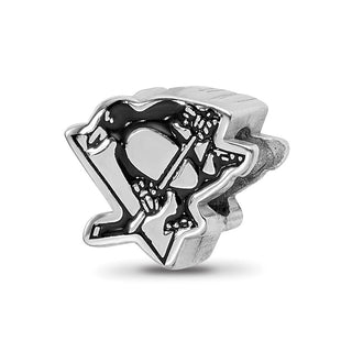 Sterling Silver Rhodium-plated NHL LogoArt Pittsburgh Penguins Logo Enameled Bead