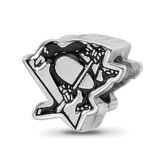 Sterling Silver Rhodium-plated NHL LogoArt Pittsburgh Penguins Logo Enameled Bead