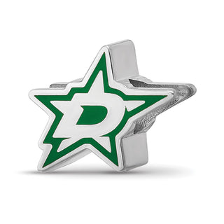 Sterling Silver Rhodium-plated NHL LogoArt Dallas Stars Enameled Bead