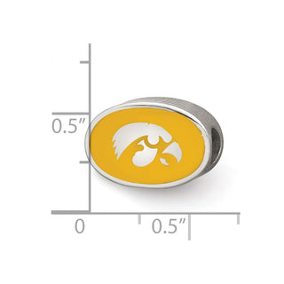 Sterling Silver Rhodium-plated LogoArt The University of Iowa Hawk Enameled 1-sided Bead