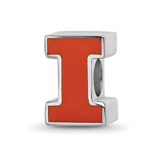 Sterling Silver Rhodium-plated LogoArt University of Illinois Letter I Enameled Logo Bead