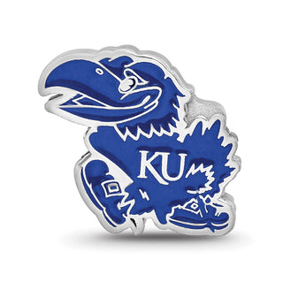 Sterling Silver Rhodium-plated LogoArt The University of Kansas Jayhawk Enameled Logo Bead