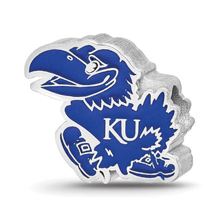 Sterling Silver Rhodium-plated LogoArt The University of Kansas Jayhawk Enameled Logo Bead