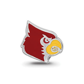 Sterling Silver Rhodium-plated LogoArt University of Louisville Cardinal Enameled Logo Bead