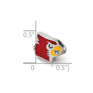 Sterling Silver Rhodium-plated LogoArt University of Louisville Cardinal Enameled Logo Bead