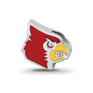 Sterling Silver Rhodium-plated LogoArt University of Louisville Cardinal Enameled Logo Bead
