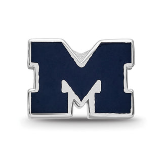 Sterling Silver Rhodium-plated LogoArt University of Michigan Letter M Blue Enameled 1-sided Bead