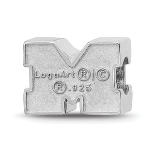 Sterling Silver Rhodium-plated LogoArt University of Michigan Letter M Blue Enameled 1-sided Bead