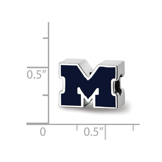 Sterling Silver Rhodium-plated LogoArt University of Michigan Letter M Blue Enameled 1-sided Bead
