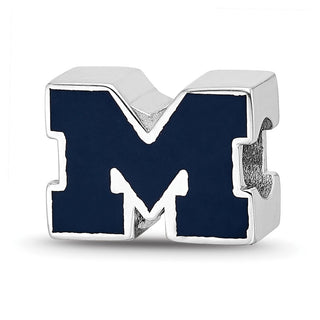 Sterling Silver Rhodium-plated LogoArt University of Michigan Letter M Blue Enameled 1-sided Bead