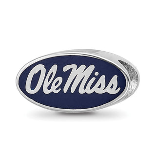 Sterling Silver Rhodium-plated LogoArt University of Mississippi Ole Miss Oval Enameled Bead