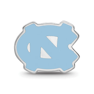 Sterling Silver Rhodium-plated LogoArt University of North Carolina N-C 1-sided Enameled Bead