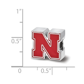 Sterling Silver Rhodium-plated LogoArt University of Nebraska Letter N Enameled Bead