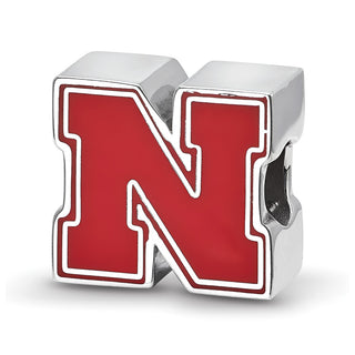Sterling Silver Rhodium-plated LogoArt University of Nebraska Letter N Enameled Bead