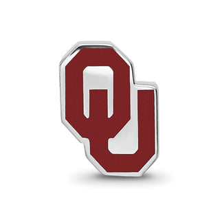 Sterling Silver Rhodium-plated LogoArt University of Oklahoma O-U 1-sided Enameled Bead
