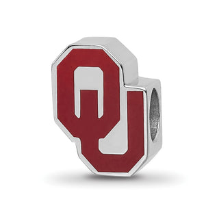 Sterling Silver Rhodium-plated LogoArt University of Oklahoma O-U 1-sided Enameled Bead