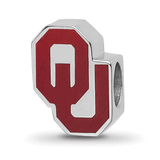Sterling Silver Rhodium-plated LogoArt University of Oklahoma O-U 1-sided Enameled Bead