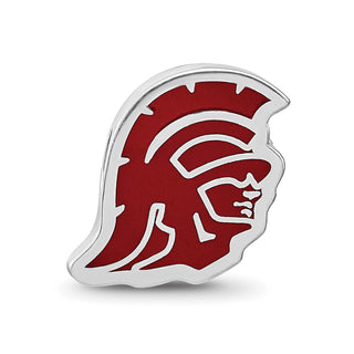 Sterling Silver Rhodium-plated LogoArt University of Southern California Trojan Head Extruded Enameled Bead