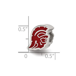 Sterling Silver Rhodium-plated LogoArt University of Southern California Trojan Head Extruded Enameled Bead
