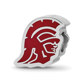 Sterling Silver Rhodium-plated LogoArt University of Southern California Trojan Head Extruded Enameled Bead