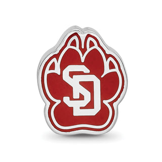Sterling Silver Rhodium-plated LogoArt University of South Dakota S-D Pawprint Enameled Bead
