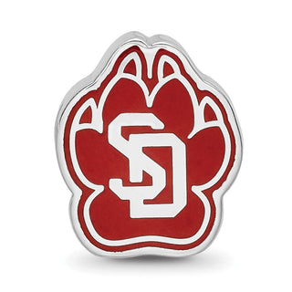Sterling Silver Rhodium-plated LogoArt University of South Dakota S-D Pawprint Enameled Bead