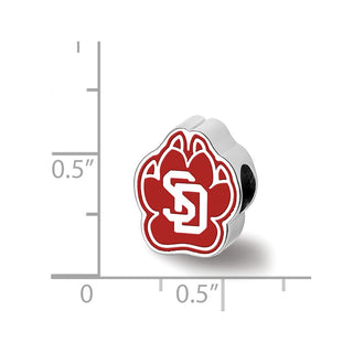 Sterling Silver Rhodium-plated LogoArt University of South Dakota S-D Pawprint Enameled Bead