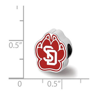 Sterling Silver Rhodium-plated LogoArt University of South Dakota S-D Pawprint Enameled Bead