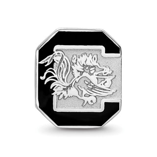 Sterling Silver Rhodium-plated LogoArt University of South Carolina Enameled Logo Bead SS500USO