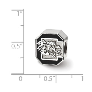 Sterling Silver Rhodium-plated LogoArt University of South Carolina Enameled Logo Bead SS500USO