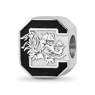Sterling Silver Rhodium-plated LogoArt University of South Carolina Enameled Logo Bead SS500USO
