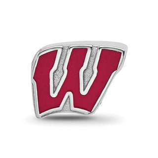Sterling Silver Rhodium-plated LogoArt University of Wisconsin Letter W Enameled Logo Bead