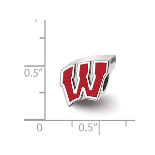 Sterling Silver Rhodium-plated LogoArt University of Wisconsin Letter W Enameled Logo Bead