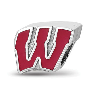 Sterling Silver Rhodium-plated LogoArt University of Wisconsin Letter W Enameled Logo Bead