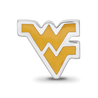Sterling Silver Rhodium-plated LogoArt West Virginia University W-V Enameled Logo Bead