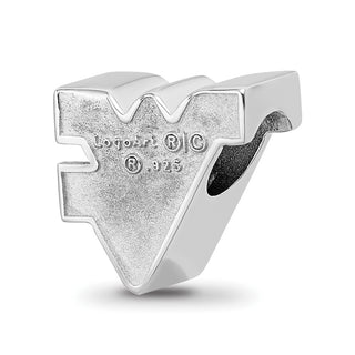 Sterling Silver Rhodium-plated LogoArt West Virginia University W-V Enameled Logo Bead