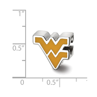Sterling Silver Rhodium-plated LogoArt West Virginia University W-V Enameled Logo Bead