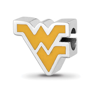 Sterling Silver Rhodium-plated LogoArt West Virginia University W-V Enameled Logo Bead