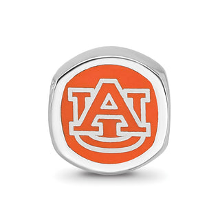 Sterling Silver Rhodium-plated LogoArt Auburn University Enameled Double Logo Bead
