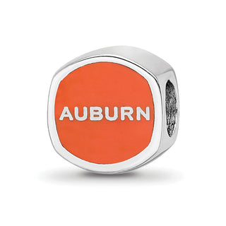 Sterling Silver Rhodium-plated LogoArt Auburn University Enameled Double Logo Bead