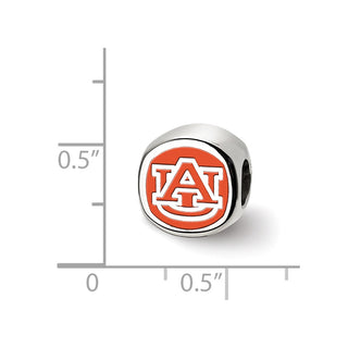 Sterling Silver Rhodium-plated LogoArt Auburn University Enameled Double Logo Bead