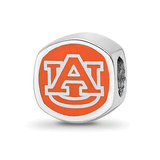 Sterling Silver Rhodium-plated LogoArt Auburn University Enameled Double Logo Bead