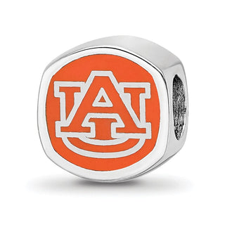 Sterling Silver Rhodium-plated LogoArt Auburn University Enameled Double Logo Bead
