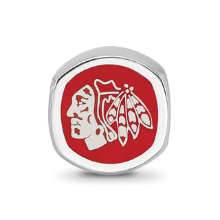 Sterling Silver Rhodium-plated NHL LogoArt Chicago Blackhawks Double Logo Enameled Bead