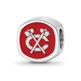 Sterling Silver Rhodium-plated NHL LogoArt Chicago Blackhawks Double Logo Enameled Bead