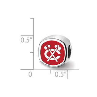 Sterling Silver Rhodium-plated NHL LogoArt Chicago Blackhawks Double Logo Enameled Bead