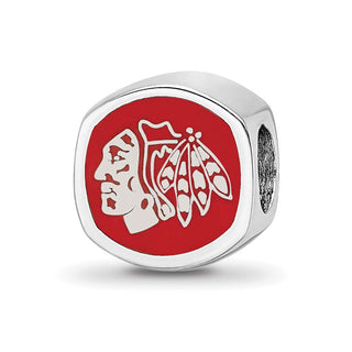 Sterling Silver Rhodium-plated NHL LogoArt Chicago Blackhawks Double Logo Enameled Bead