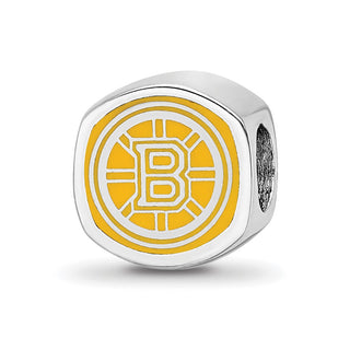 Sterling Silver NHL LogoArt Boston Bruins Double Logo Enameled Bead