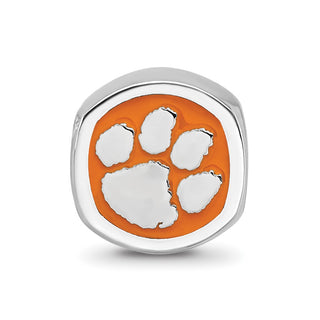 Sterling Silver Rhodium-plated LogoArt Clemson University Tiger Paw Enameled Bead
